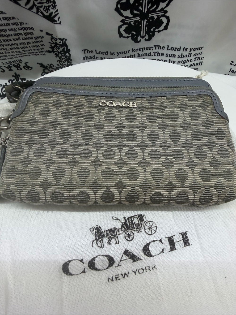 Coach Gray Wristlet with Leather Trim - Picture 2 of 8